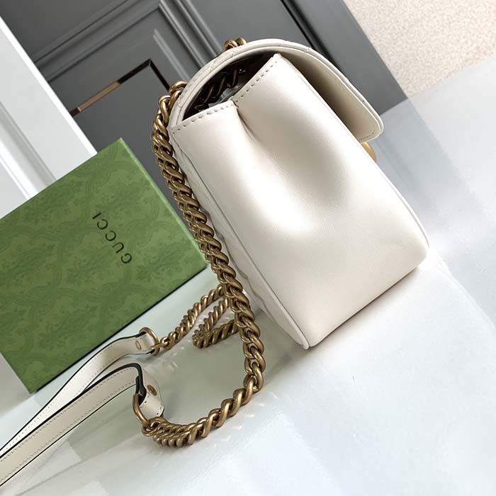 Gucci Women GG Marmont Mini Shoulder Bag White Matelassé Chevron Leather Double G (6)