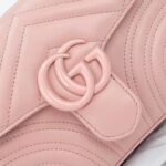 Gucci Women GG Marmont Mini Top Handle Bag Light Pink Matelassé Chevron Leather Heart Double G - Image 7