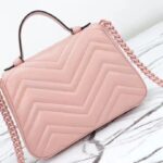 Gucci Women GG Marmont Mini Top Handle Bag Light Pink Matelassé Chevron Leather Heart Double G - Image 4