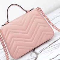 Gucci Women GG Marmont Mini Top Handle Bag Light Pink Matelassé Chevron Leather Heart Double G (2)