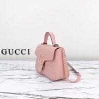 Gucci Women GG Marmont Mini Top Handle Bag Light Pink Matelassé Chevron Leather Heart Double G (2)