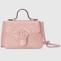 Gucci Women GG Marmont Mini Top Handle Bag Light Pink Matelassé Chevron Leather Heart Double G (2)