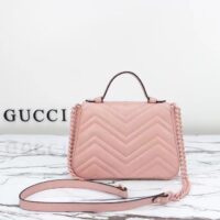 Gucci Women GG Marmont Mini Top Handle Bag Light Pink Matelassé Chevron Leather Heart Double G (2)