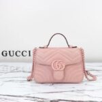 Gucci Women GG Marmont Mini Top Handle Bag Light Pink Matelassé Chevron Leather Heart Double G - Image 2