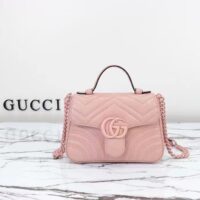 Gucci Women GG Marmont Mini Top Handle Bag Light Pink Matelassé Chevron Leather Heart Double G (2)