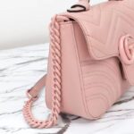 Gucci Women GG Marmont Mini Top Handle Bag Light Pink Matelassé Chevron Leather Heart Double G - Image 9