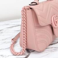 Gucci Women GG Marmont Mini Top Handle Bag Light Pink Matelassé Chevron Leather Heart Double G (2)