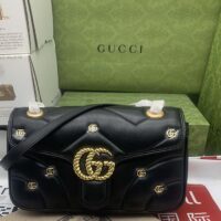 Gucci Women GG Marmont Small Shoulder Bag Black Double G Matelassé Chevron Leather (2)