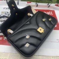 Gucci Women GG Marmont Small Shoulder Bag Black Double G Matelassé Chevron Leather (2)