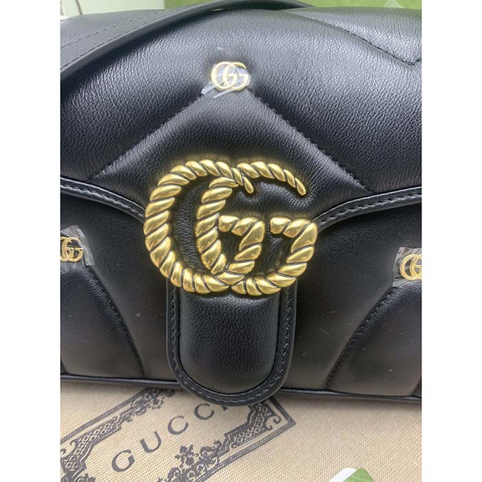 Gucci Women GG Marmont Small Shoulder Bag Black Double G Matelassé Chevron Leather (8)