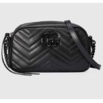 Gucci Women GG Marmont Small Shoulder Bag Black Matelassé Chevron Leather