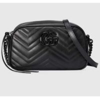 Gucci Women GG Marmont Small Shoulder Bag Black Matelassé Chevron Leather (11)