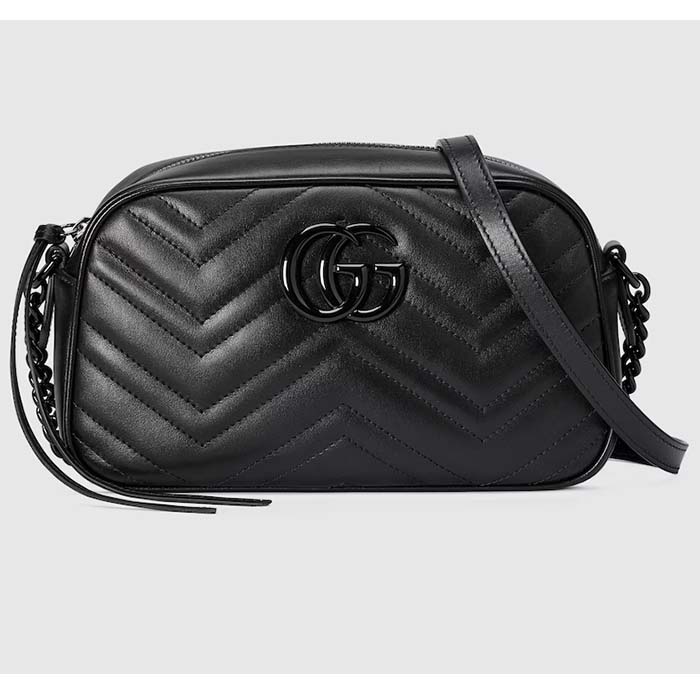 Gucci Women GG Marmont Small Shoulder Bag Black Matelassé Chevron Leather