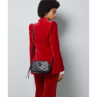 Gucci Women GG Marmont Small Shoulder Bag Black Matelassé Chevron Leather (11)