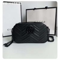 Gucci Women GG Marmont Small Shoulder Bag Black Matelassé Chevron Leather (11)