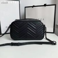 Gucci Women GG Marmont Small Shoulder Bag Black Matelassé Chevron Leather (11)