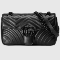 Gucci Women GG Marmont Small Shoulder Bag Black Matelassé Chevron Leather Interior Zipper Pocket (1)