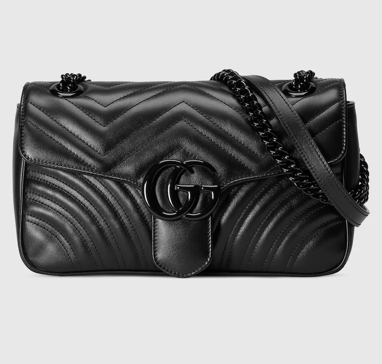 Gucci Women GG Marmont Small Shoulder Bag Black Matelassé Chevron Leather Interior Zipper Pocket