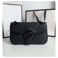 Gucci Women GG Marmont Small Shoulder Bag Black Matelassé Chevron Leather Interior Zipper Pocket (1)