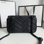Gucci Women GG Marmont Small Shoulder Bag Black Matelassé Chevron Leather Interior Zipper Pocket - Image 3