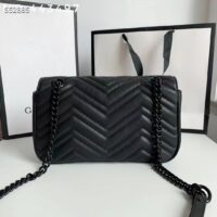 Gucci Women GG Marmont Small Shoulder Bag Black Matelassé Chevron Leather Interior Zipper Pocket (1)