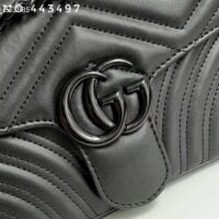 Gucci Women GG Marmont Small Shoulder Bag Black Matelassé Chevron Leather Interior Zipper Pocket (1)
