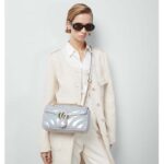 Gucci Women GG Marmont Small Shoulder Bag Blue Iridescent Quilted Chevron Leather - Image 11