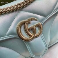 Gucci Women GG Marmont Small Shoulder Bag Blue Iridescent Quilted Chevron Leather (7)