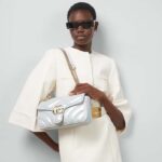 Gucci Women GG Marmont Small Shoulder Bag Blue Iridescent Quilted Chevron Leather - Image 13