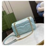 Gucci Women GG Marmont Small Shoulder Bag Blue Iridescent Quilted Chevron Leather - Image 3