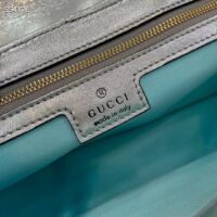 Gucci Women GG Marmont Small Shoulder Bag Blue Iridescent Quilted Chevron Leather (7)