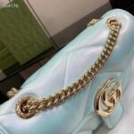 Gucci Women GG Marmont Small Shoulder Bag Blue Iridescent Quilted Chevron Leather - Image 7