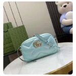 Gucci Women GG Marmont Small Shoulder Bag Blue Iridescent Quilted Chevron Leather Double G - immagine 2