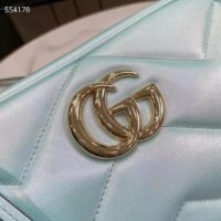 Gucci Women GG Marmont Small Shoulder Bag Blue Iridescent Quilted Chevron Leather Double G (2)