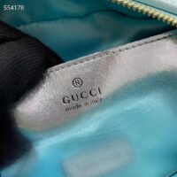 Gucci Women GG Marmont Small Shoulder Bag Blue Iridescent Quilted Chevron Leather Double G (2)