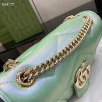 Gucci Women GG Marmont Small Shoulder Bag Green Iridescent Quilted Chevron Leather (7)