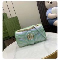 Gucci Women GG Marmont Small Shoulder Bag Green Iridescent Quilted Chevron Leather (7)