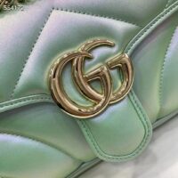 Gucci Women GG Marmont Small Shoulder Bag Green Iridescent Quilted Chevron Leather (7)