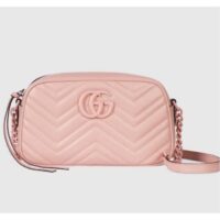Gucci Women GG Marmont Small Shoulder Bag Light Pink Matelassé Chevron Leather Double G