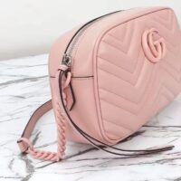 Gucci Women GG Marmont Small Shoulder Bag Light Pink Matelassé Chevron Leather Double G (11)