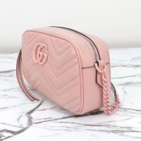 Gucci Women GG Marmont Small Shoulder Bag Light Pink Matelassé Chevron Leather Double G (11)