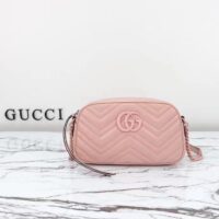 Gucci Women GG Marmont Small Shoulder Bag Light Pink Matelassé Chevron Leather Double G (11)