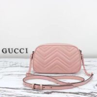 Gucci Women GG Marmont Small Shoulder Bag Light Pink Matelassé Chevron Leather Double G (11)