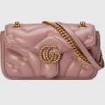 Gucci Women GG Marmont Small Shoulder Bag Pink Double G Matelassé Chevron Leather