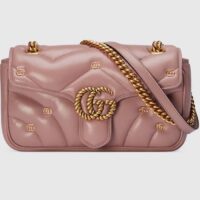 Gucci Women GG Marmont Small Shoulder Bag Pink Double G Matelassé Chevron Leather (1)