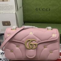 Gucci Women GG Marmont Small Shoulder Bag Pink Double G Matelassé Chevron Leather (1)