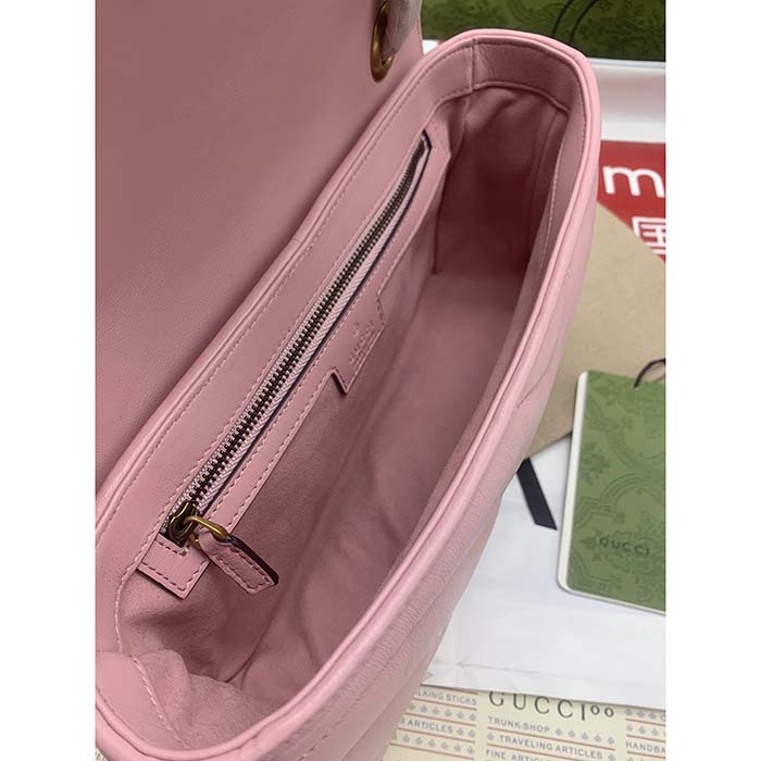 Gucci Women GG Marmont Small Shoulder Bag Pink Double G Matelassé Chevron Leather (12)