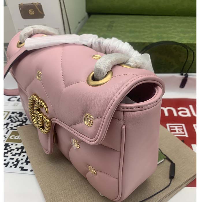 Gucci Women GG Marmont Small Shoulder Bag Pink Double G Matelassé Chevron Leather (4)