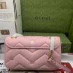 Gucci Women GG Marmont Small Shoulder Bag Pink Double G Matelassé Chevron Leather – Bild 3