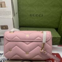 Gucci Women GG Marmont Small Shoulder Bag Pink Double G Matelassé Chevron Leather (1)